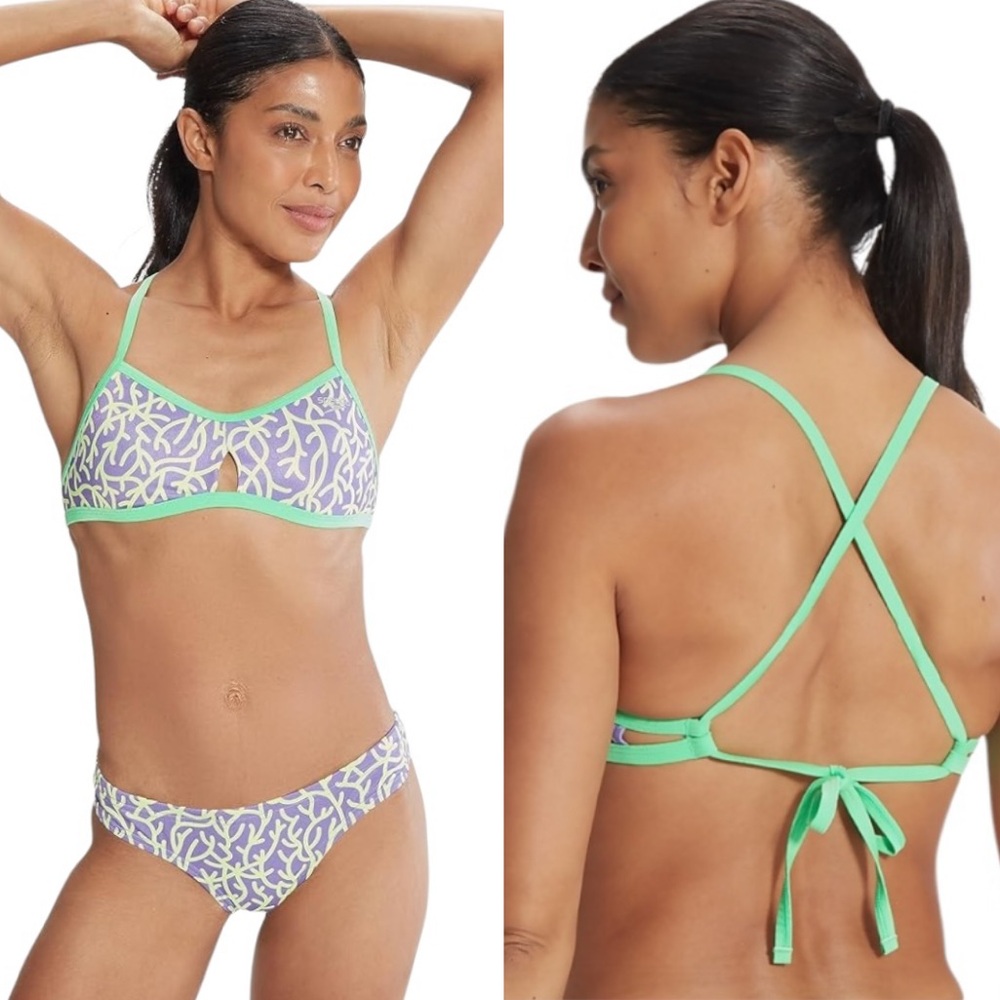 NWT Speedo Eco Endurance Cheeky Fit Bikini Set in Coral Flow Miami Lilac  32 / S